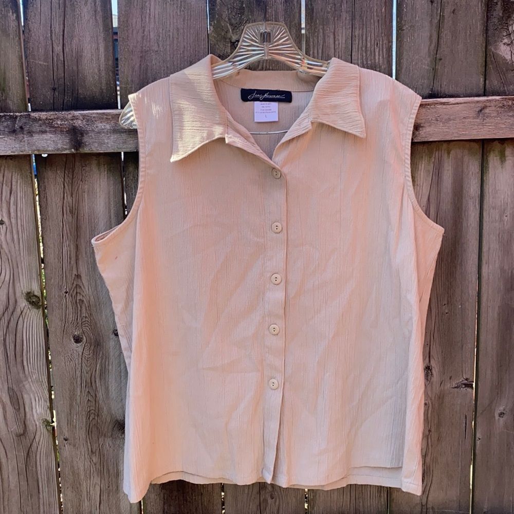 Tan sleeveless button Down shirt sz. L